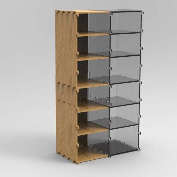 1 door exstention cabinet L Storage tall showing birch shelfs from back