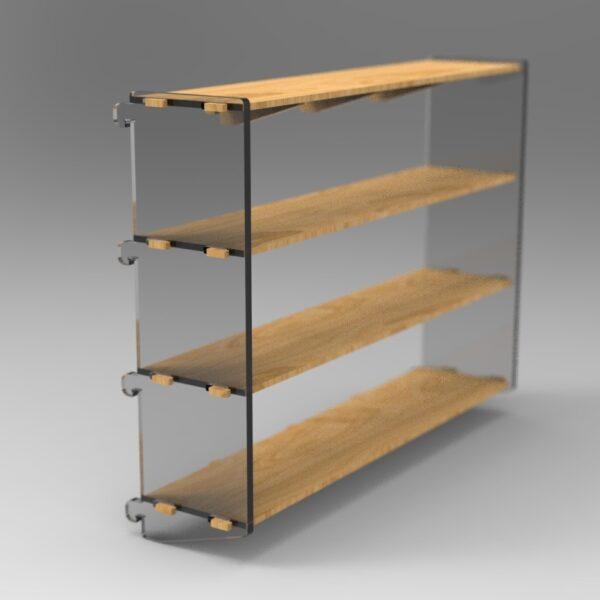 250 4x4 plywood storage office shelf clear ends side angle view